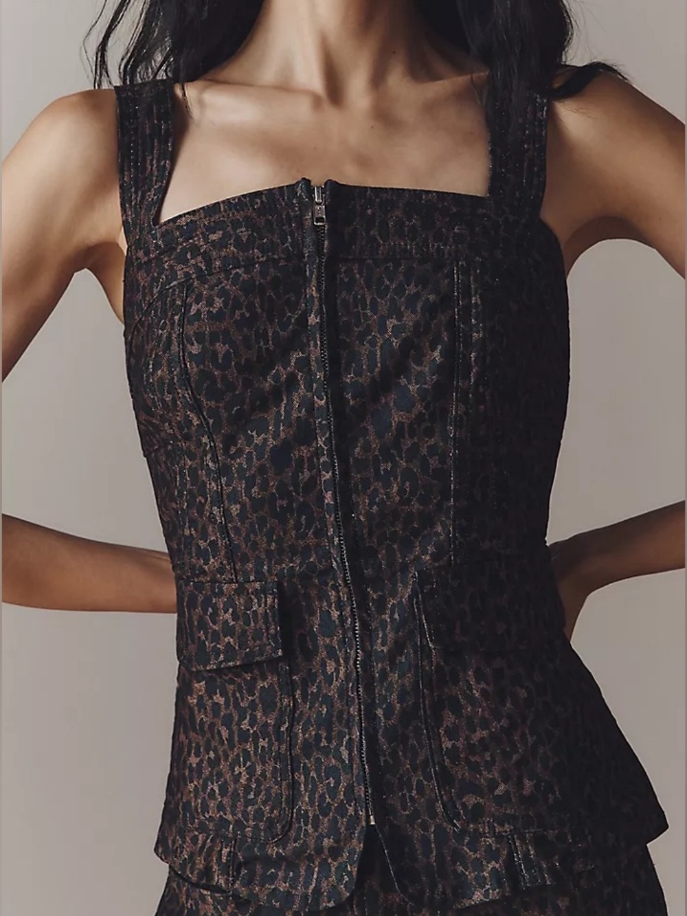 Anthropologie Animal Print Zip-Front Denim